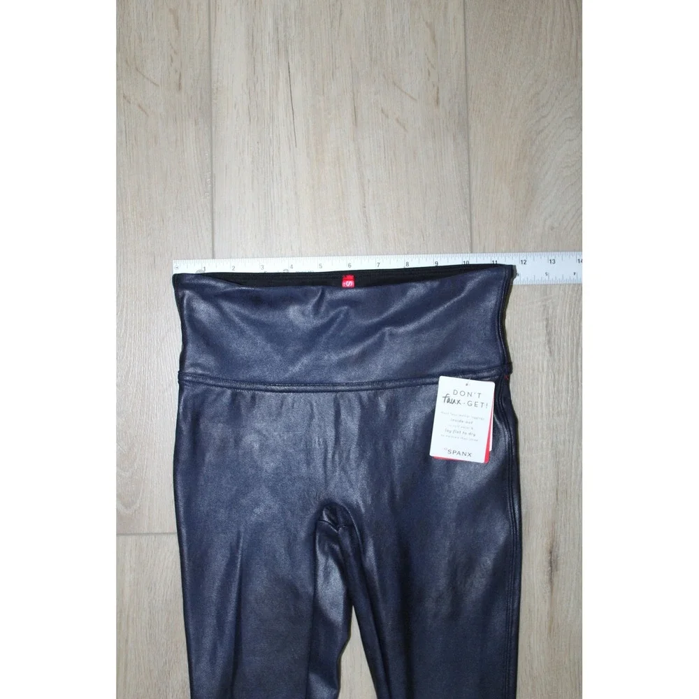 Spanx Faux Leather Leggings Womens XS Night Navy High Rise Shapewear 2437 NWT